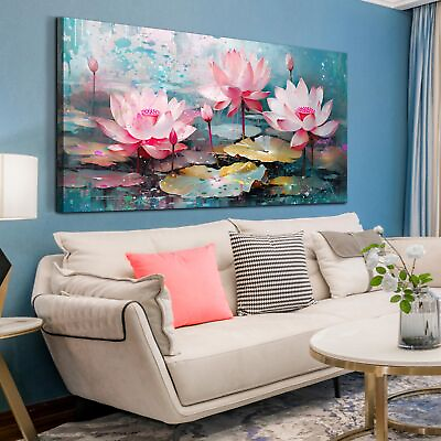 #ad Lotus Wall Art for Living Room Pink Flower Wall Art for Teen Girls Bedroom ... $155.29