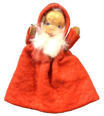 #ad Wood Santa Christmas Decor Felt Fur Hand Carved 3quot; Vintage Tree Topper Ornament $22.99