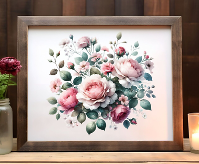 #ad Pink Roses Wall Art Print Floral Wall Art Decor Pink Roses Bouquet Home Decor $9.99