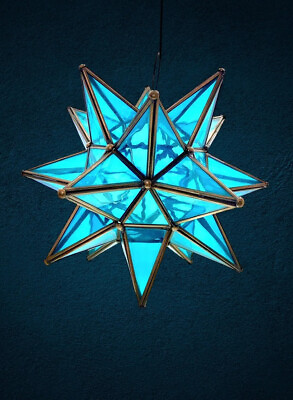 #ad Star Lantern Blue Glass Vintage MCM Whimsical Rustic Decor $265.00