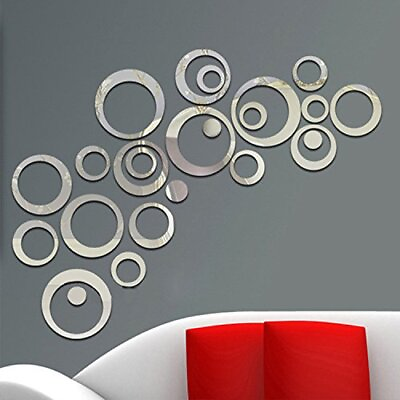 #ad #ad aooyaoo Circle Mirror DIY Wall Sticker Wall Decoration 24pcs Grey $10.48