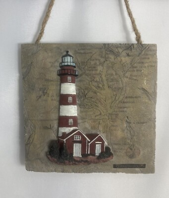 #ad Lighthouse Plaque Assateague Wall Hanging Rustic Twine Nautical 7 Inches Square $11.50