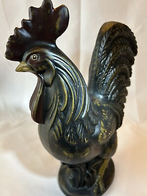#ad Large Antiqued Rustic Resin Rooster 11” Beautiful Dark Colors Made In USA $49.98
