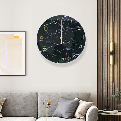 #ad #ad 12quot; Tempered Glass Modern Silent Wall Clock Marble Design Home Decor 30CM $12.97