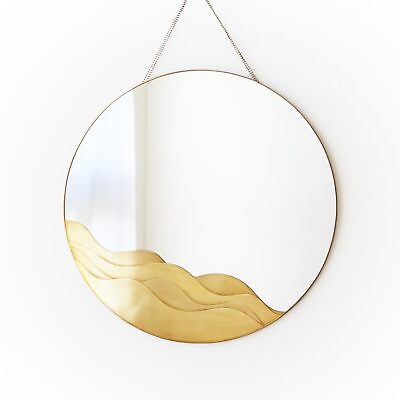 #ad Hanging Wall Mirror Gold Brass Wave Design Wall Décor for Living Room Bath... $102.37