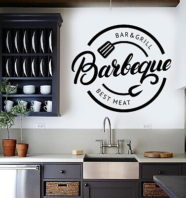 #ad Vinyl Wall Decal Kitchen BBQ Bar Grill Best Meat Barbeque Stickers Mural g6332 $20.99