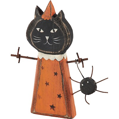 #ad Primitives by Kathy Halloween Black Cat Chunky Sitter Rustic Home Decor Fall $16.99