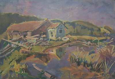 #ad Clearance Sale to Collect Painting Signed Home Lake Reed Stangl Dated 47 $286.86