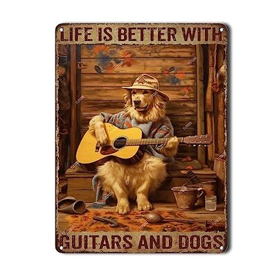 #ad Wall Art Decoration Guitars And Dogs Tin Sign Wall Decor Home Bar Pub Decorat... $10.85