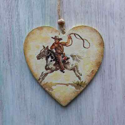 #ad #ad Western Room decor Heart Ornament Cowboy horse home Wall art Rustic Small gifts $14.00