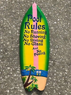 #ad COLORFUL 39” POOL RULES TROPICAL SIGN WALL HANGING ART ISLAND HOME DECOR $40.00