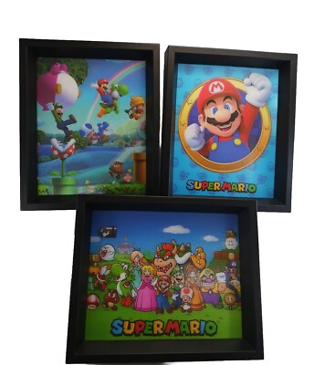 #ad #ad Super Mario Nintendo Licensed Wall Art Framed Pictures Set Of 3 Holographic 3D $65.00