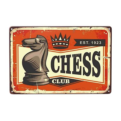 #ad Chess Club Sign Vintage Metal Tin Sign Wall Decor Metal Signs Tin Signs for B... $16.55