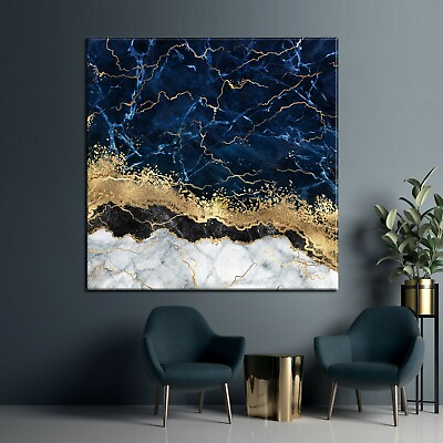 #ad #ad Blue Gold Marble Canvas Luxury Wall Art Abstract Wall Decor Navy Blue Canvas $600.00