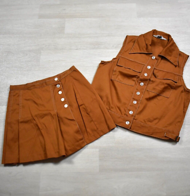 #ad 60s K Mart Skirt Set MOD Vest Mini Skirt Brown True VTG 1960s $29.88