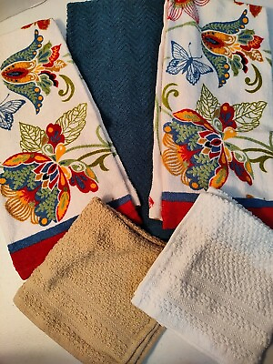 #ad Butterfly Filigree Flowers With Coordinating Kitchen Towel Set Of 5 $9.75