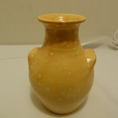#ad Unusual Studio Art North Carolina Pottery 6quot; Vase Spotted Mustard Yellow Heavy $39.94
