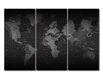 #ad World Map 3 Panels Canvas Wall Art for Living Room Black and White Art Prints... $121.28