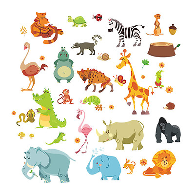 #ad Animals Wall Stickers for Kids Nursery Rooms Monkey Elephant Horse Wall gtJ $6.69