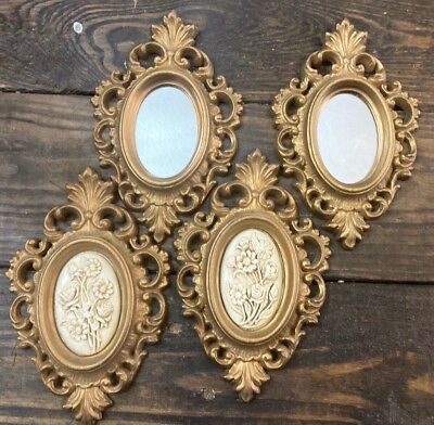 #ad Vintage Set Of 4 Small But wood Wall Hangings Mirrors $60.00