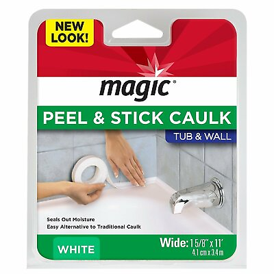 Magic Peel amp; Stick Caulk Tub amp; Wall WHITE 1 5 8quot; x 11#x27; Bathtub Shower Water Seal $15.44