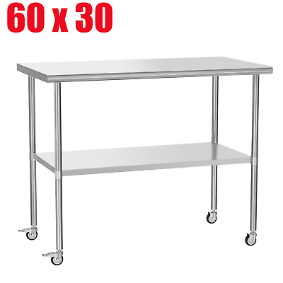#ad Restaurant Kitchen Work Food Prep Table Stainless Steel 60quot; x 30quot; W wheel Caster $309.00