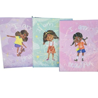 #ad Set of 3 Canvas Black Girl Words of Affirmation Bedroom Decor Wall Art Brave Sma $19.00