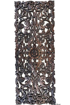 #ad #ad Tropical Floral Wood Carved Wall Decor Panel.Dark Brown 35.5quot;x13.5quot; $139.99