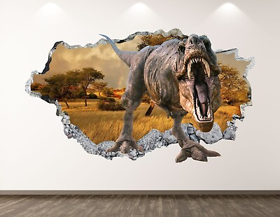 #ad Wild Dinosaur Wall Decal Art Decor 3D Smashed T Rex Kids Room Sticker BL336 $69.95