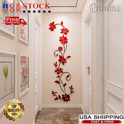 #ad #ad 3D Rattan Flower Wall Murals for Living Room Bedroom Decal Stickers DIY Decor $8.78