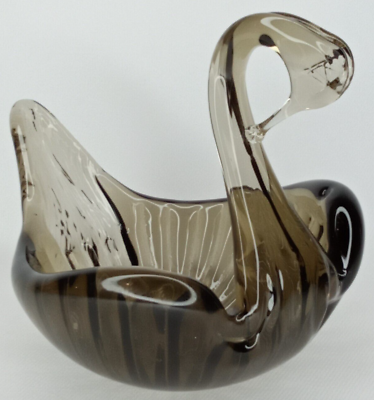 #ad Chalet Glass Swan Whimsy Smoke Grey Mid Century Modern Home Decor $24.49