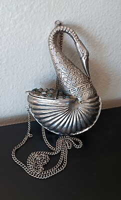 #ad #ad Vintage Small Metal Swan Seashell Shaped Purse Shoulder Handbag $250.00