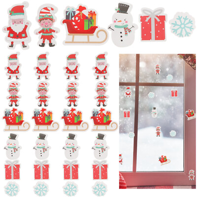 #ad 40 Pcs Christmas Wall Decals Santa Claus Stickers Sponge Festive Decorations $8.59