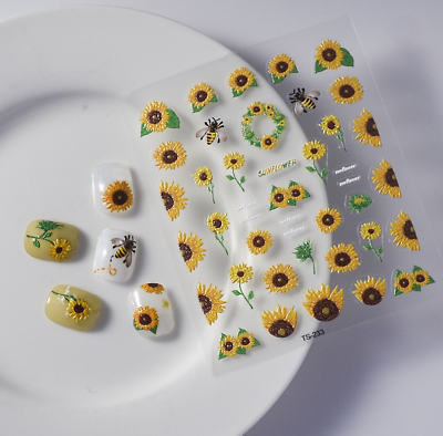 #ad 5D Sunflower Daisy Love Bee Flower Nail Art Stickers Self adesive NH23 $2.95