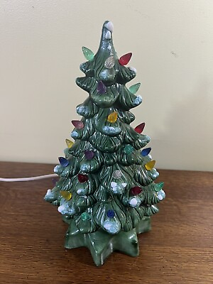 #ad Vintage Ceramic Green Lighted Christmas Tree W Base Atlantic Mold? 12” $99.99