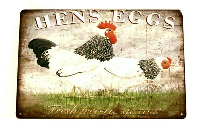 #ad Hens Farm Fresh Eggs Tin Poster Sign Rustic Kitchen Home Market Shop yy $8.97