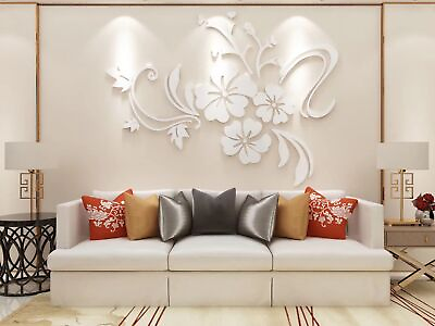 #ad Wall Stickers 3D Flower Mirror Wall Decor Living Room Mirror Stickers for W... $93.88