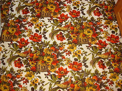 #ad Vintage Decorator Fabric SHADES OF GOLD ORANGE FLOWER BASKETSBIRDS 1 Yd 56quot;COPR $12.00