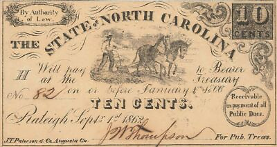 #ad State of North Carolina 10 cents 1862 dated Obsolete Note Raleigh North Car $79.50
