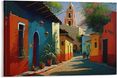 #ad Mexican Village Artwork Colorful Wall Art for Living Room Ethnic Art Prints $24.90