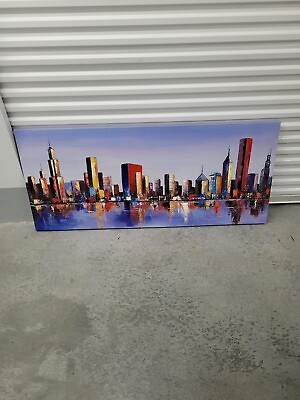 #ad Canvas Print 63 x 17 Oil Painting Abstract City Picture Wall Art Framed Decor $69.99