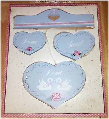 #ad Vintage Wooden French Country Farmhouse 4 PC Wall Decor Home Sweet Home Blue $29.95