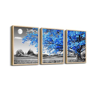 #ad Natural Wood Framed Wall Art For Living Room Wall Decoration For Bedroom Blac... $142.55