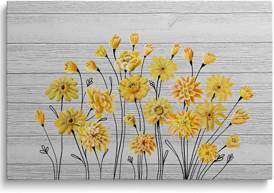 #ad Yellow Floral Canvas Wall Art Painting for Bedroom Kitchen Living Room Decorat $63.99