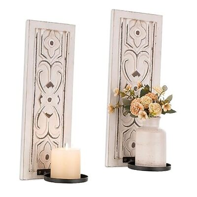 #ad Rustic Candle Sconces Wall Decor Set of 2 15.8quot;L x 6quot;W Distressed White $50.53