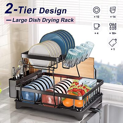 #ad #ad Over Sink Dish Drying Rack 2 Tier Stainless Steel Kitchen Shelf Cutlery Drainer $27.99