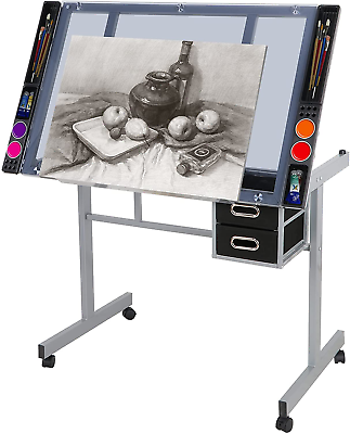#ad Adjustable Drafting Table Glass Art Table Artist Drawing Desk Craft Table Tilt $144.99