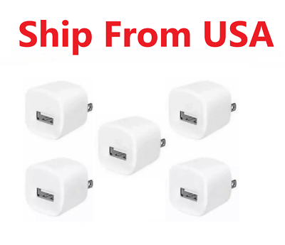 5x White 1A USB Power Adapter AC Home Wall Charger US Plug FOR iPhone Ipod $6.99