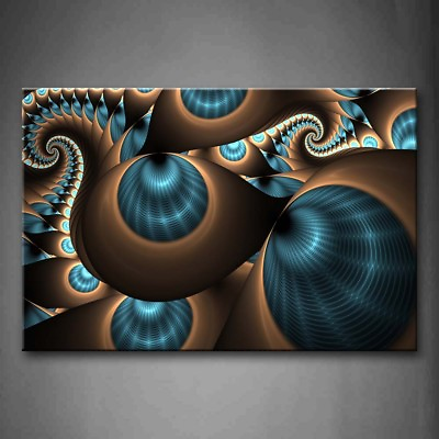 Brown Abstract Wall Art Painting Blue Picture Artwork Canvas Print Modern Decor $48.75