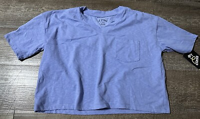 #ad Target Art Class Beautiful Cropped Solid Blue Tee Shirt Size Large L 10 12 New $4.95
